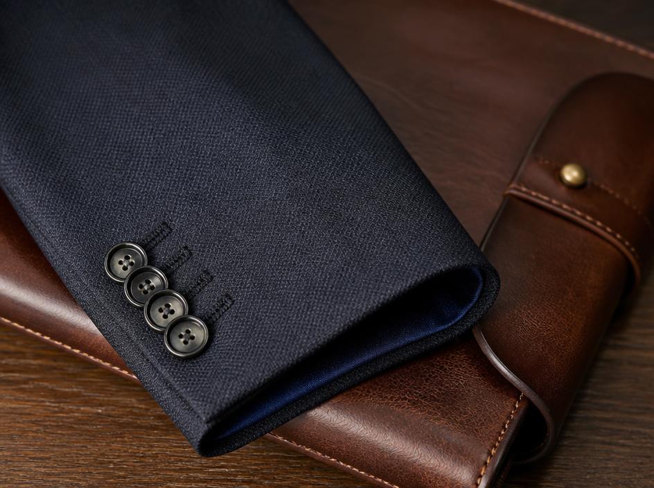 Tailored suit sleeve resting on a leather portfolio representing M&A advisory